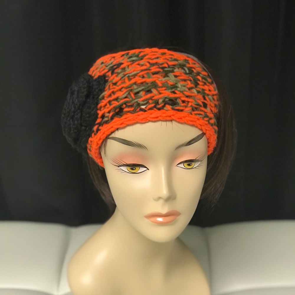 Camouflage and orange handmade headband